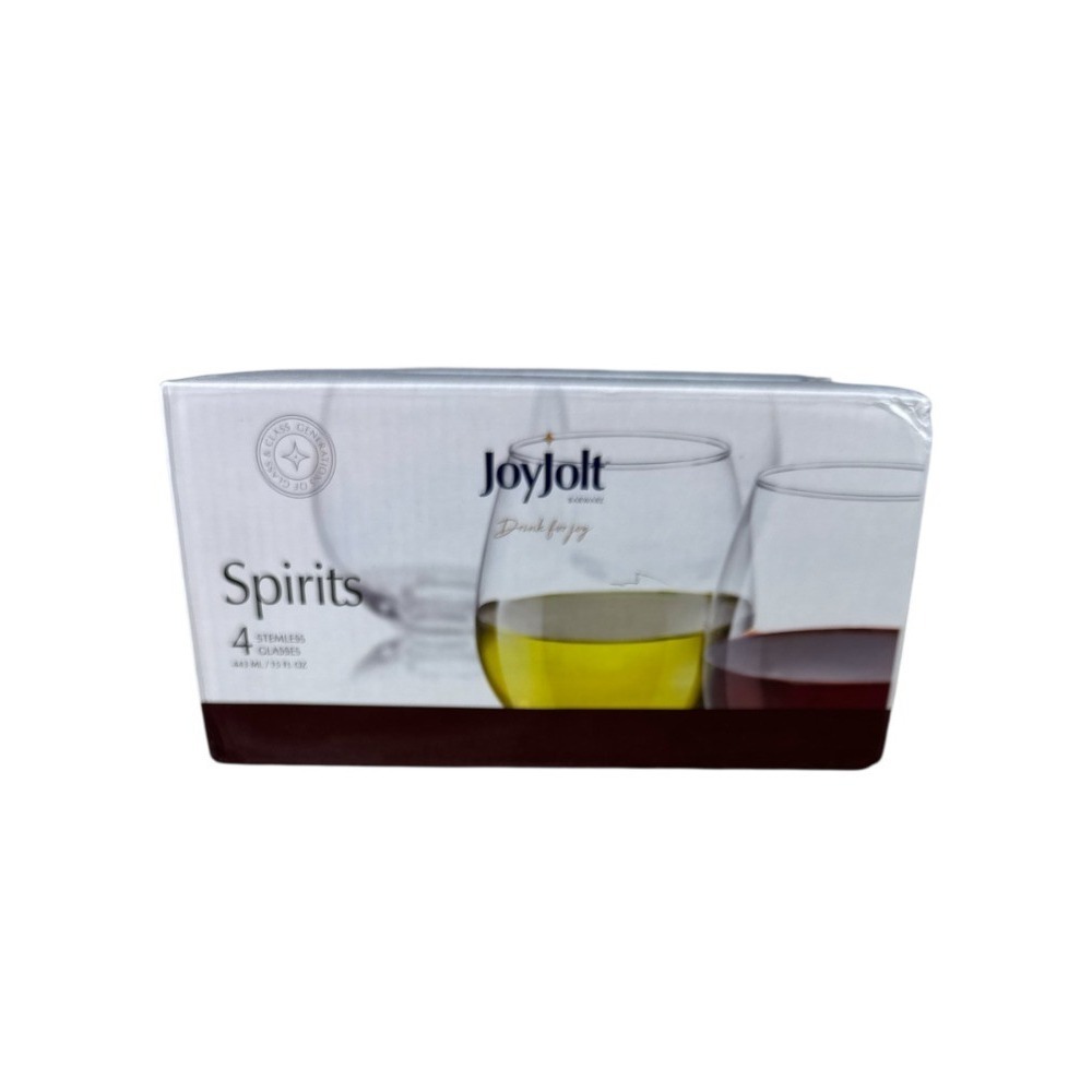 JoyJolt Spirits Stemless Wine Glass Set of 4 15 oz - New in Box NIB Gift Clear